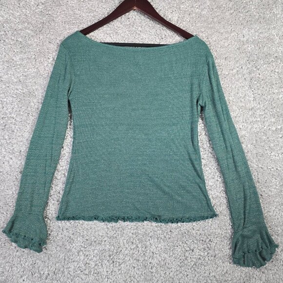 Intimately Free People Women Top Size Large Green Metallic Boho Flare Sleeve - Picture 11 of 12